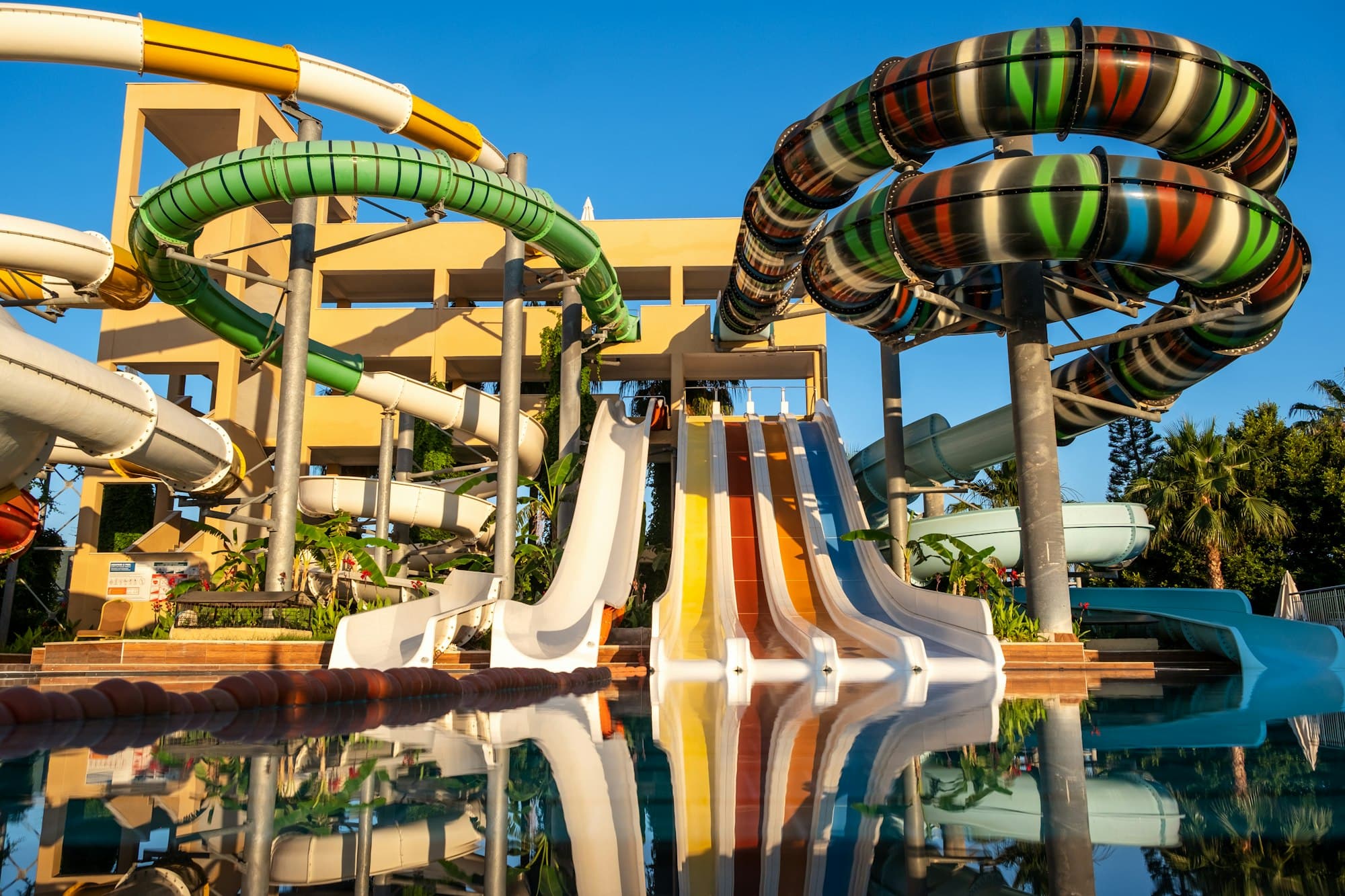 Empty Water park for kids in a luxury hotel near the sea