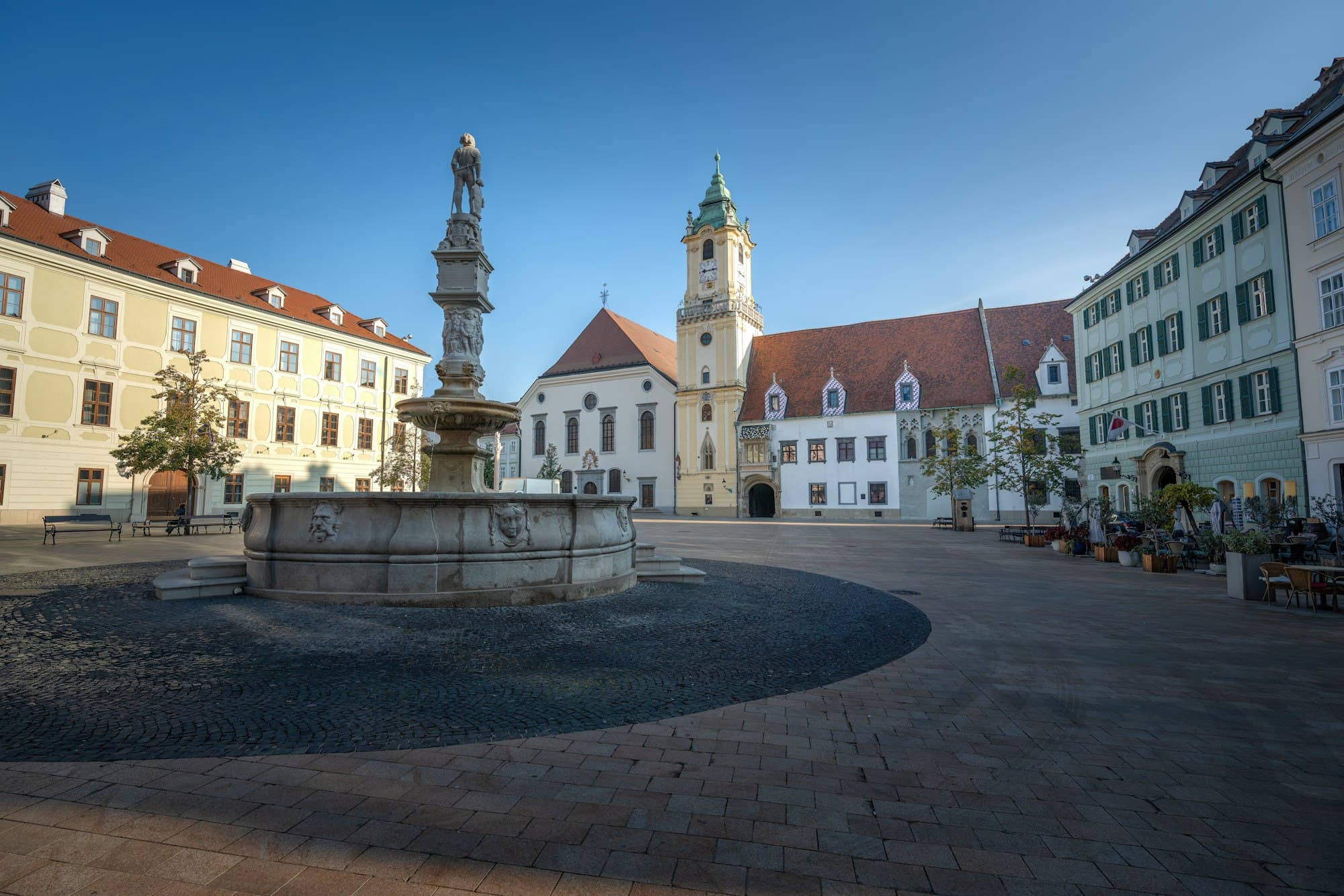 Main Square with Old Town Hall and Maximilian Fountain - Bratislava, Slovakia